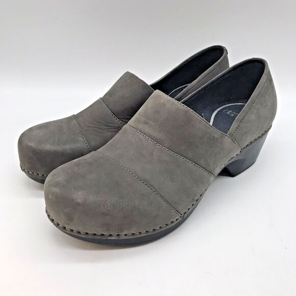 Dansko Tenley Gray Belted Slip-On Heels Women's 39 Nappa Leather Comfort Shoes - Picture 3 of 12